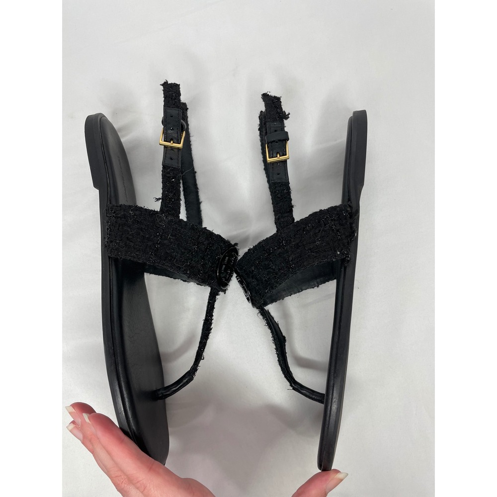 Tory Burch Miller Tweed Slingback Sandals Womens 9.5 Black Excellent Thong Flat - Picture 4 of 8